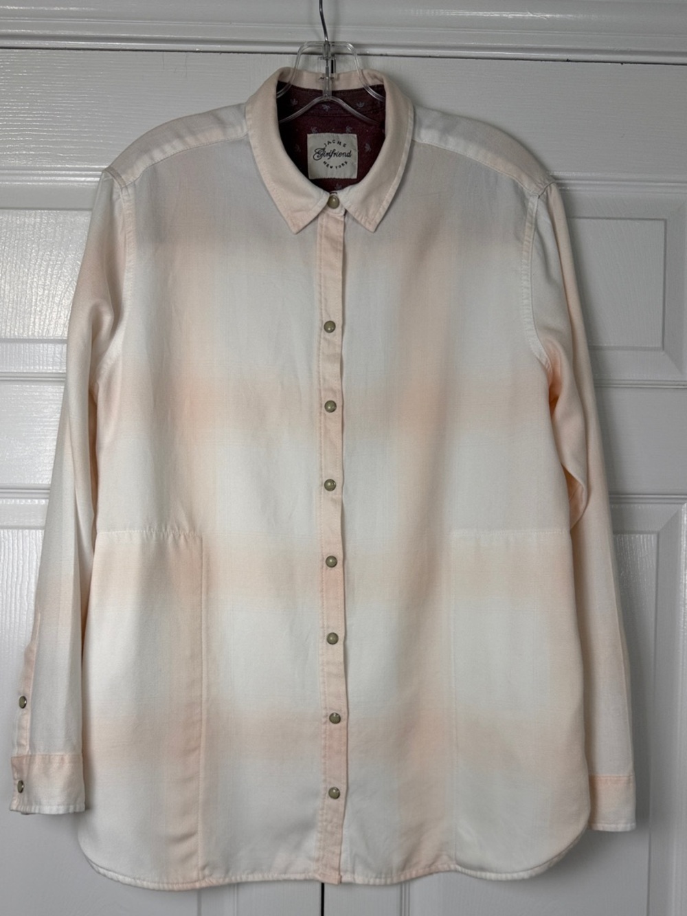 JACHS Girlfriend Ombré Plaid Button Down Shirt Crème Peach Size L Americana